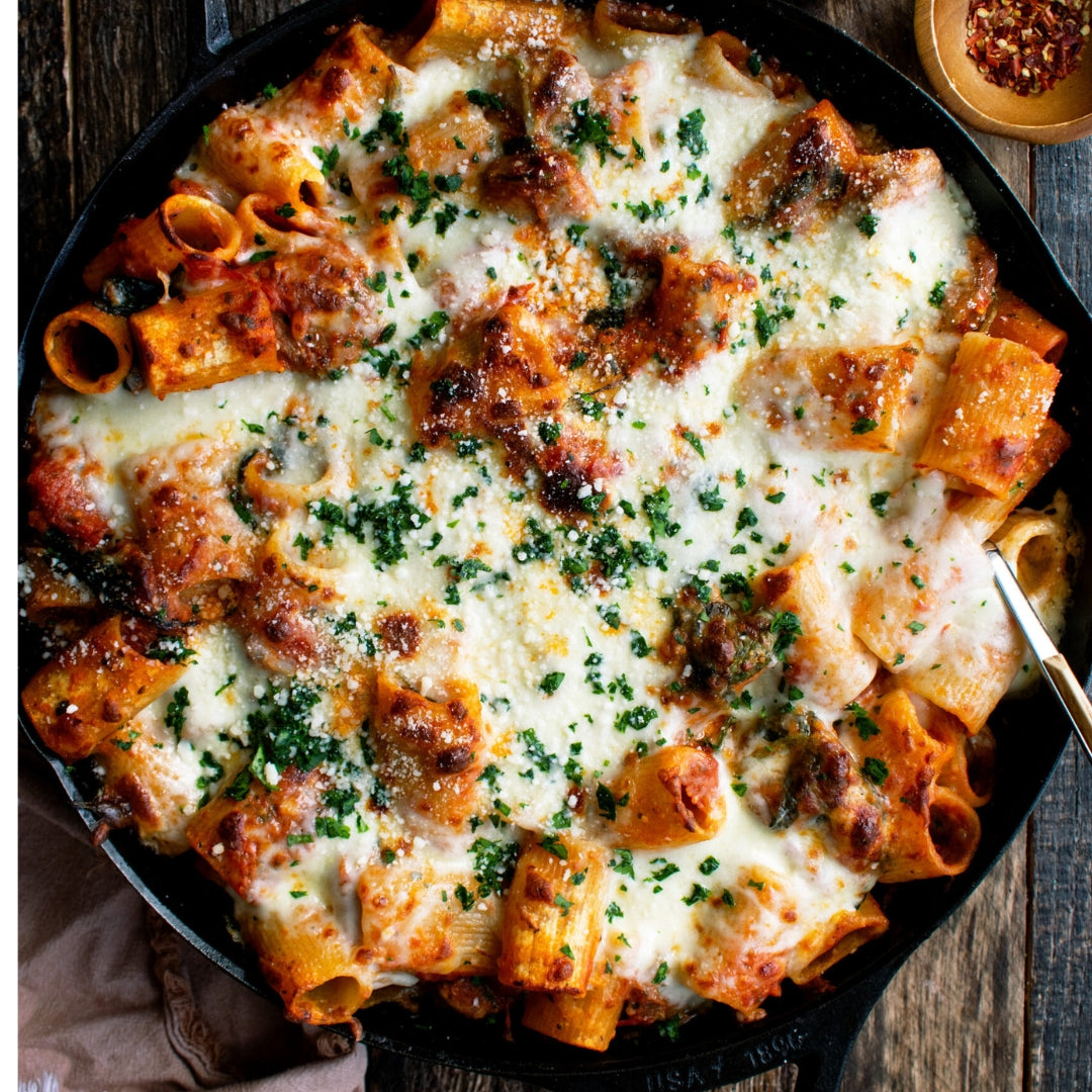 Sausage Baked Rigatoni with Marinara & Mozzarella – Heat & Serve