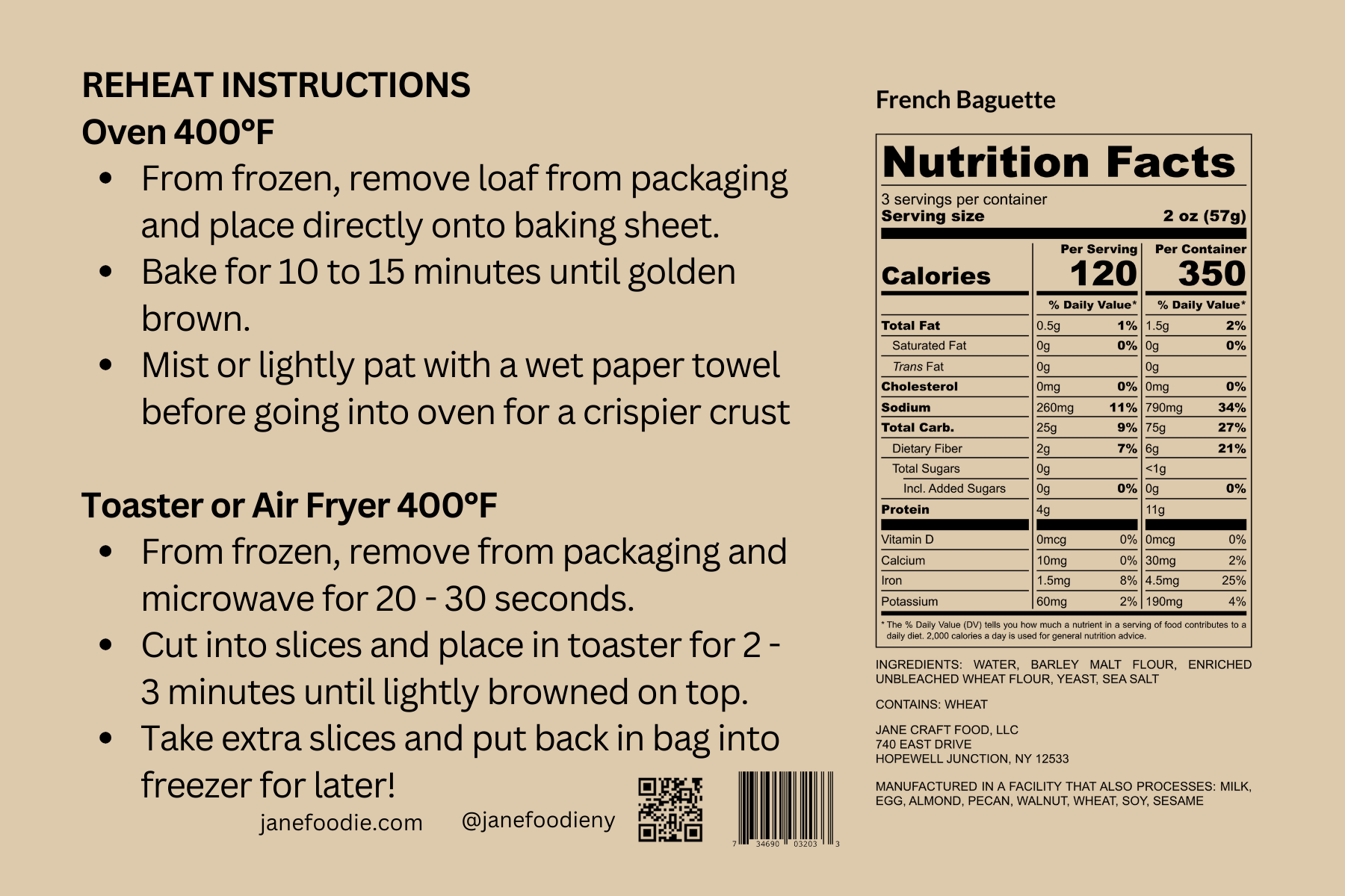 French Baguette Demi Loaf (9–10") – Artisan Par-Baked Bread | Jane Foodie