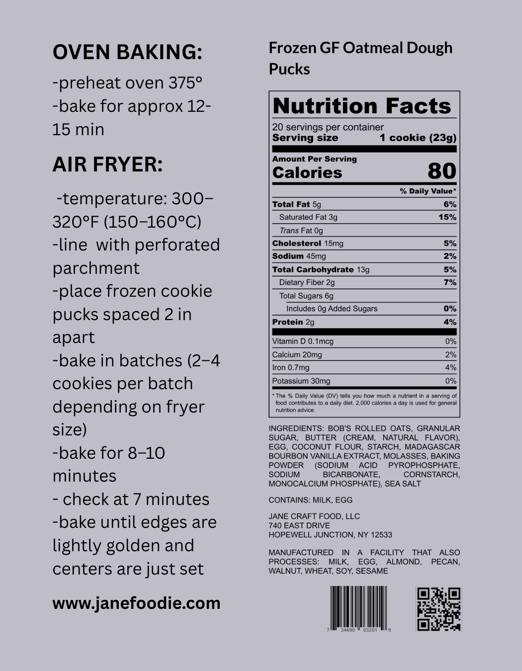 Gluten Free Oatmeal Frozen Dough Pucks - 20 Pack