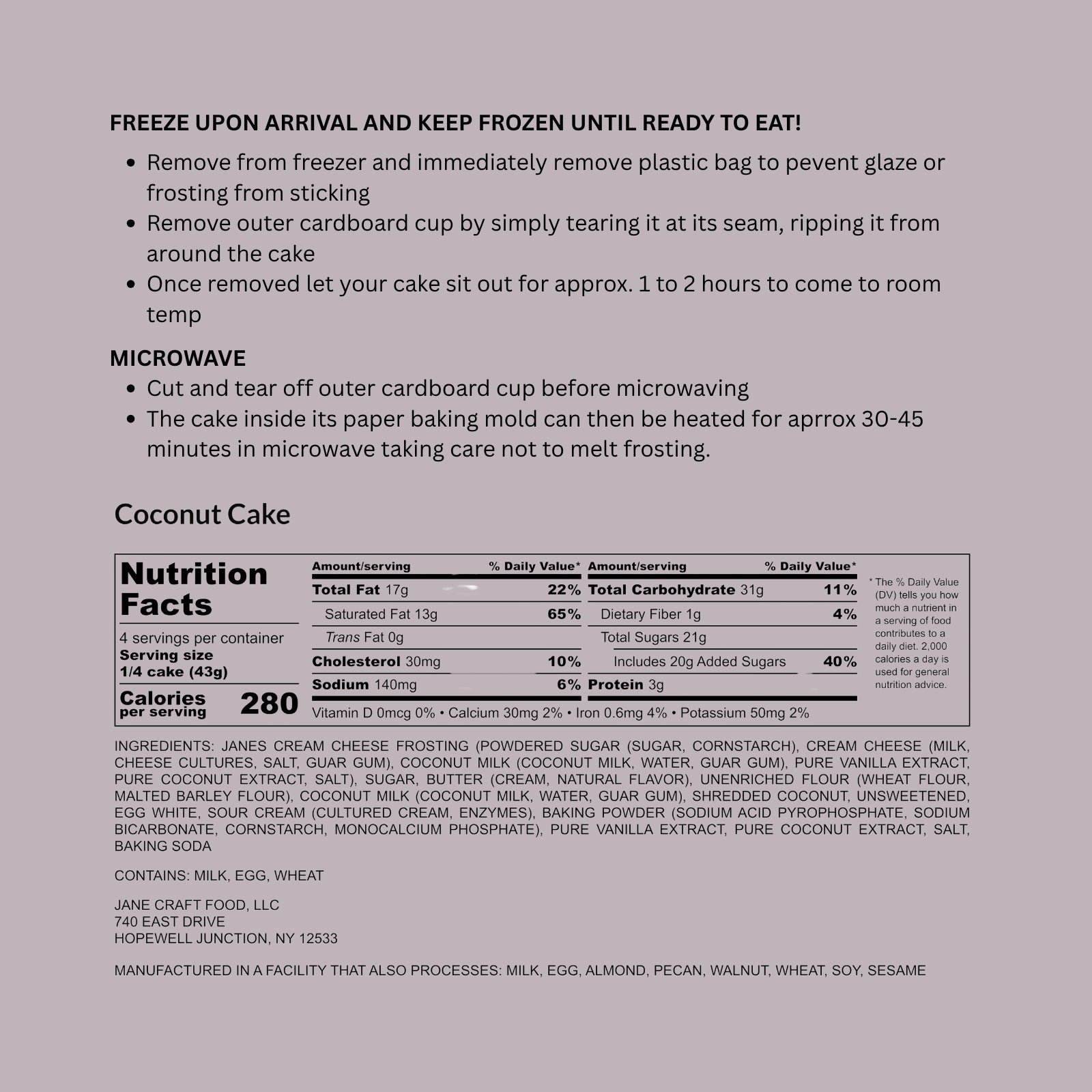 Coconut Mini Cake Nutrition Label – Jane Foodie