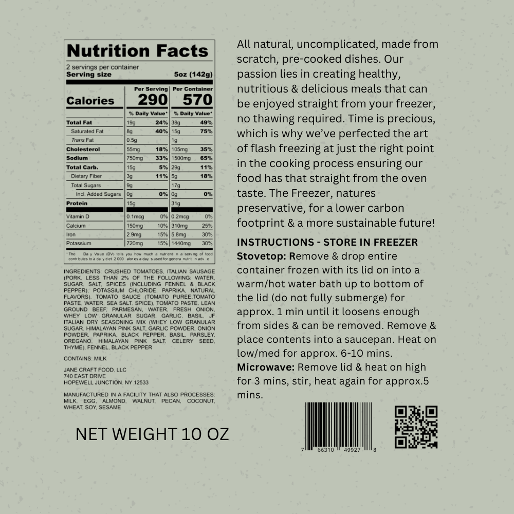 Bolognese Sauce Family Size 6-Pack Jane Foodie pasta sauce.