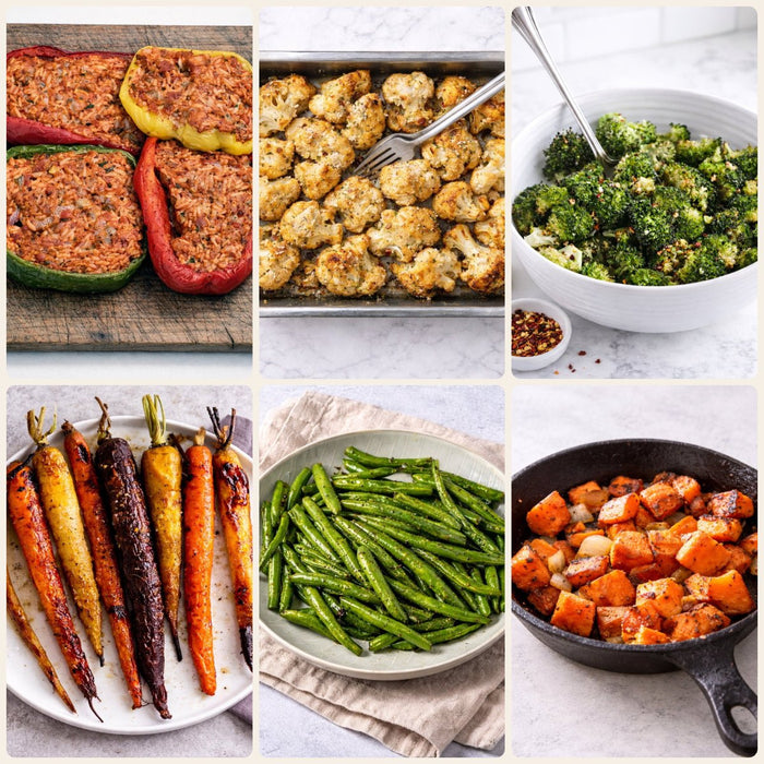 Veggie Box: stuffed peppers and five roasted vegetables