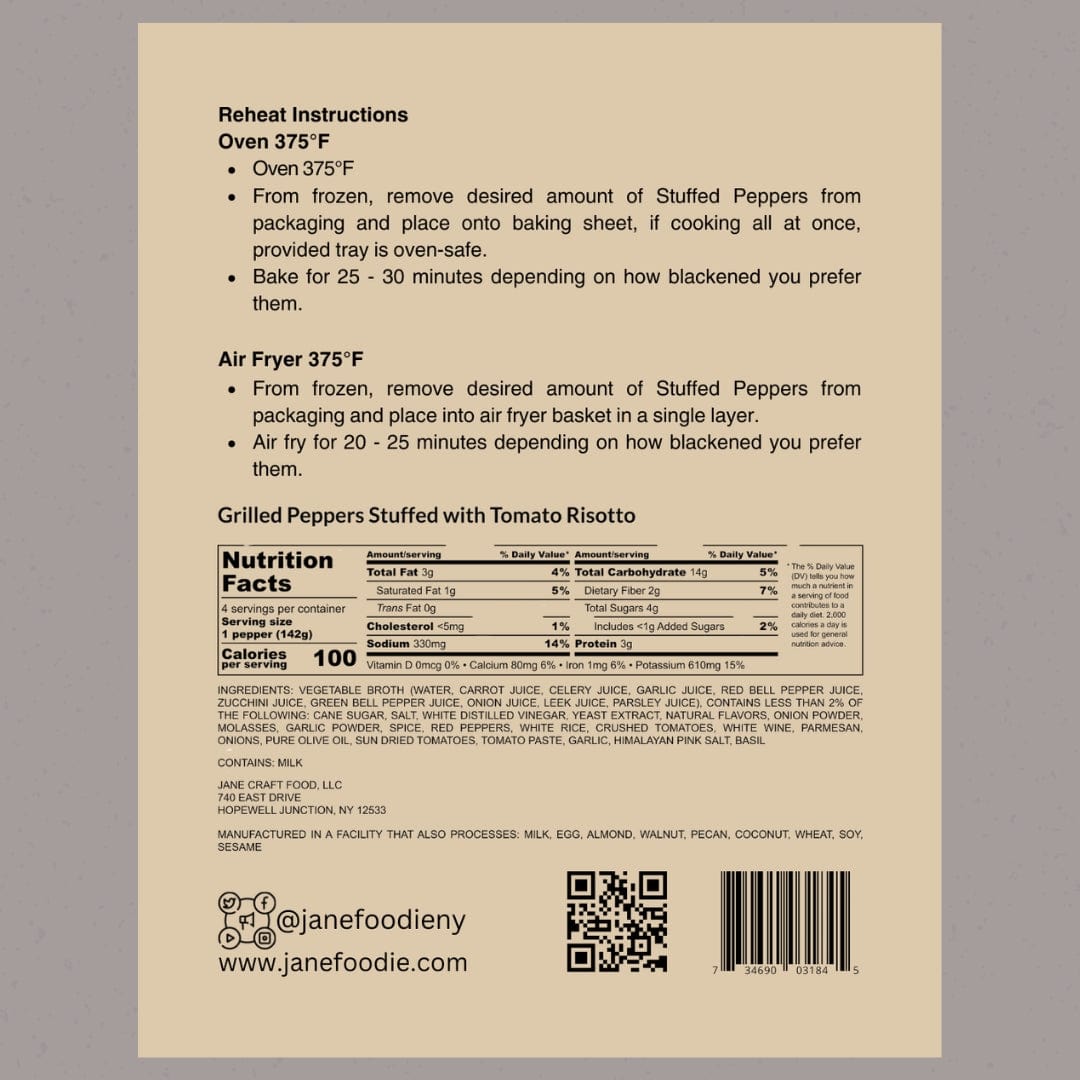 Tomato Parmesan Risotto Stuffed Peppers 4-Pack Jane Foodie stuffed peppers.