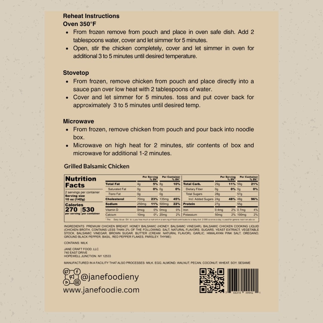 High protein balsamic chicken meal – flash frozen, ready to heat