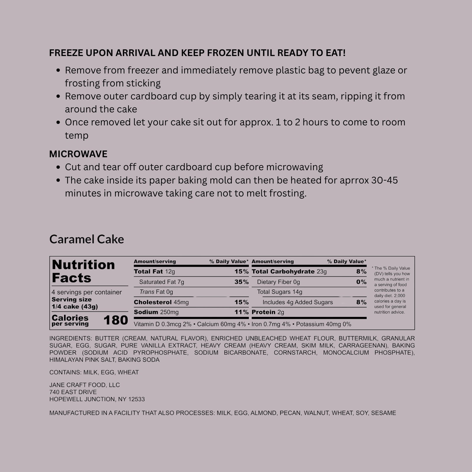Mini Caramel Cake Nutrition Label – Jane Foodie