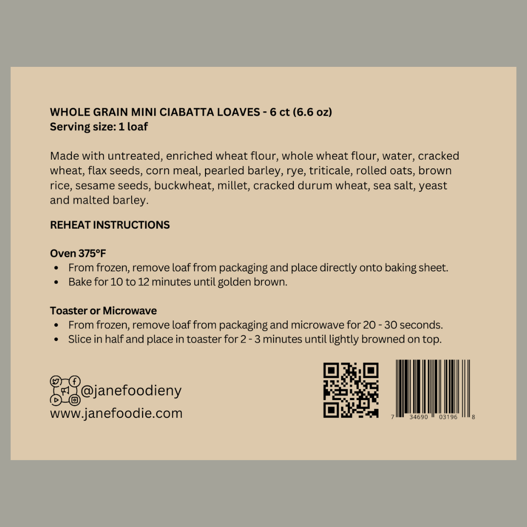 Whole Grain Mini Ciabatta 6 - Pack - Jane Foodie