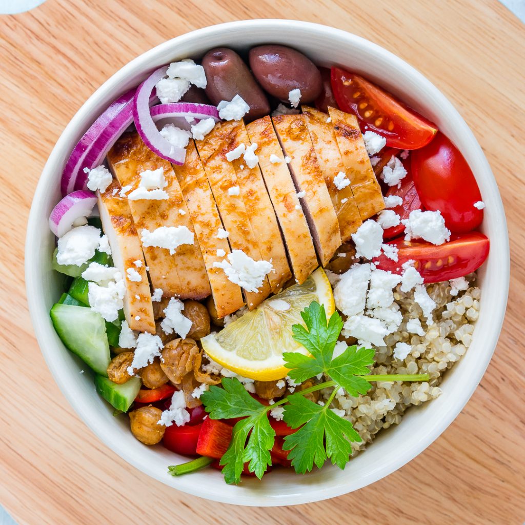 Mediterranean Chickpea Chicken Bowl - Jane Foodie