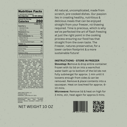 Back of a guinness stew label with nutrition facts, instructions, and product details.