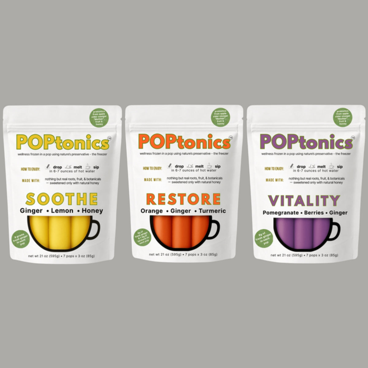 POPtonics Soothe, Restore and Vitality 7-pack bags