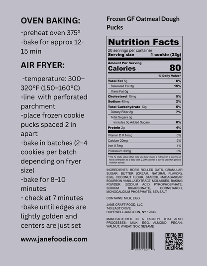 Gluten Free Oatmeal Frozen Dough Pucks - 20 Pack - Jane Foodie