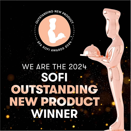 Jane Foodie wins 2024 SOFI Award for Outstanding New Product, shown with rose gold trophy and celebration graphic.
