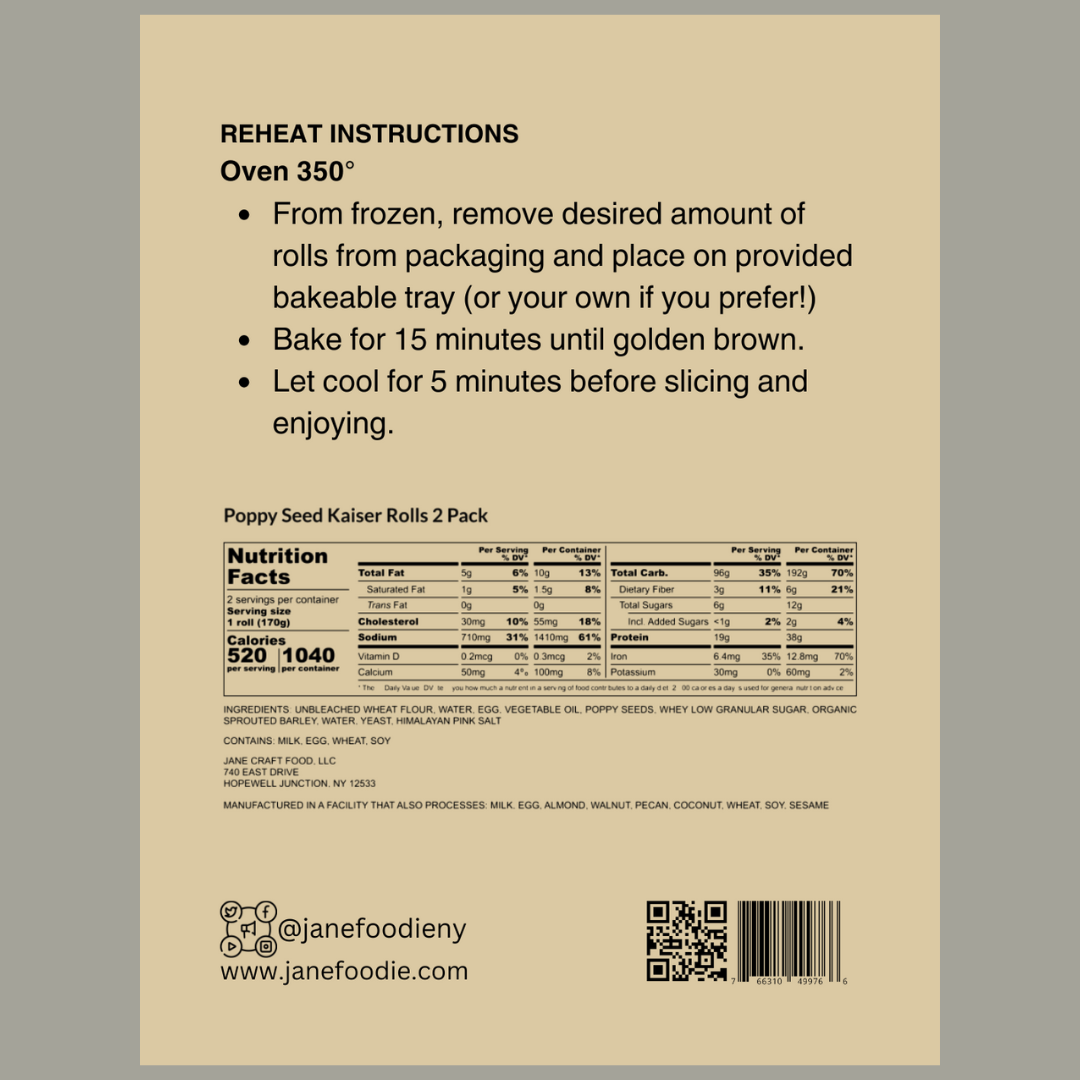 Poppy Seed Kaiser Rolls 2-Pack Jane Foodie Bread.