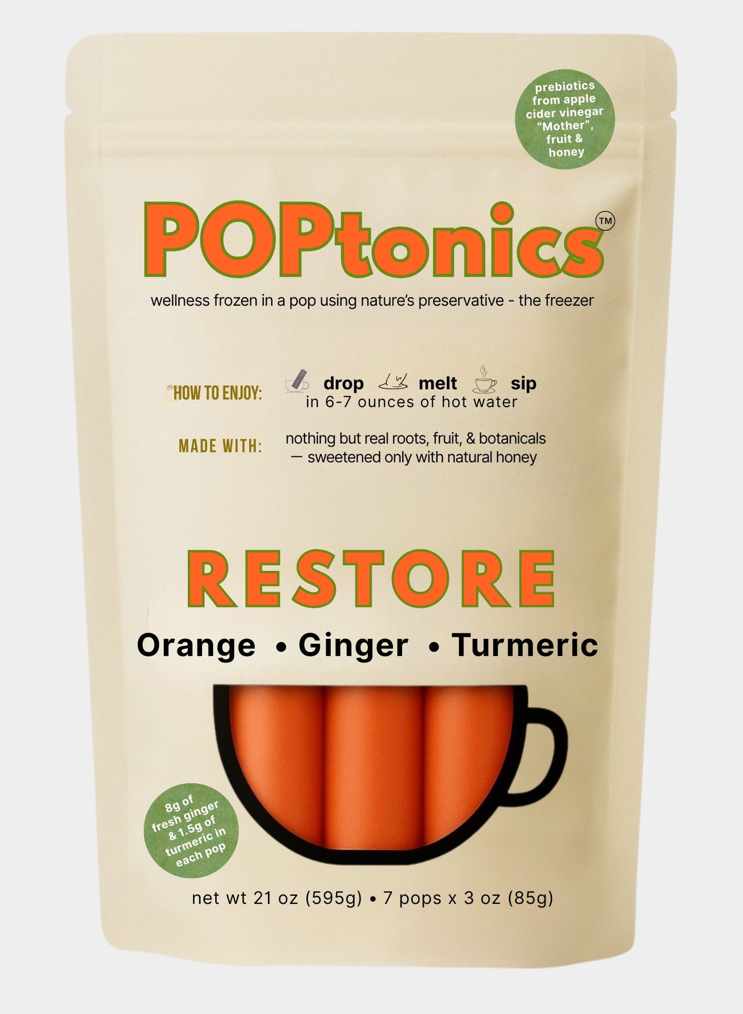 Restore POPtonics – 7 Pack (Orange • Ginger • Turmeric) - Jane Foodie