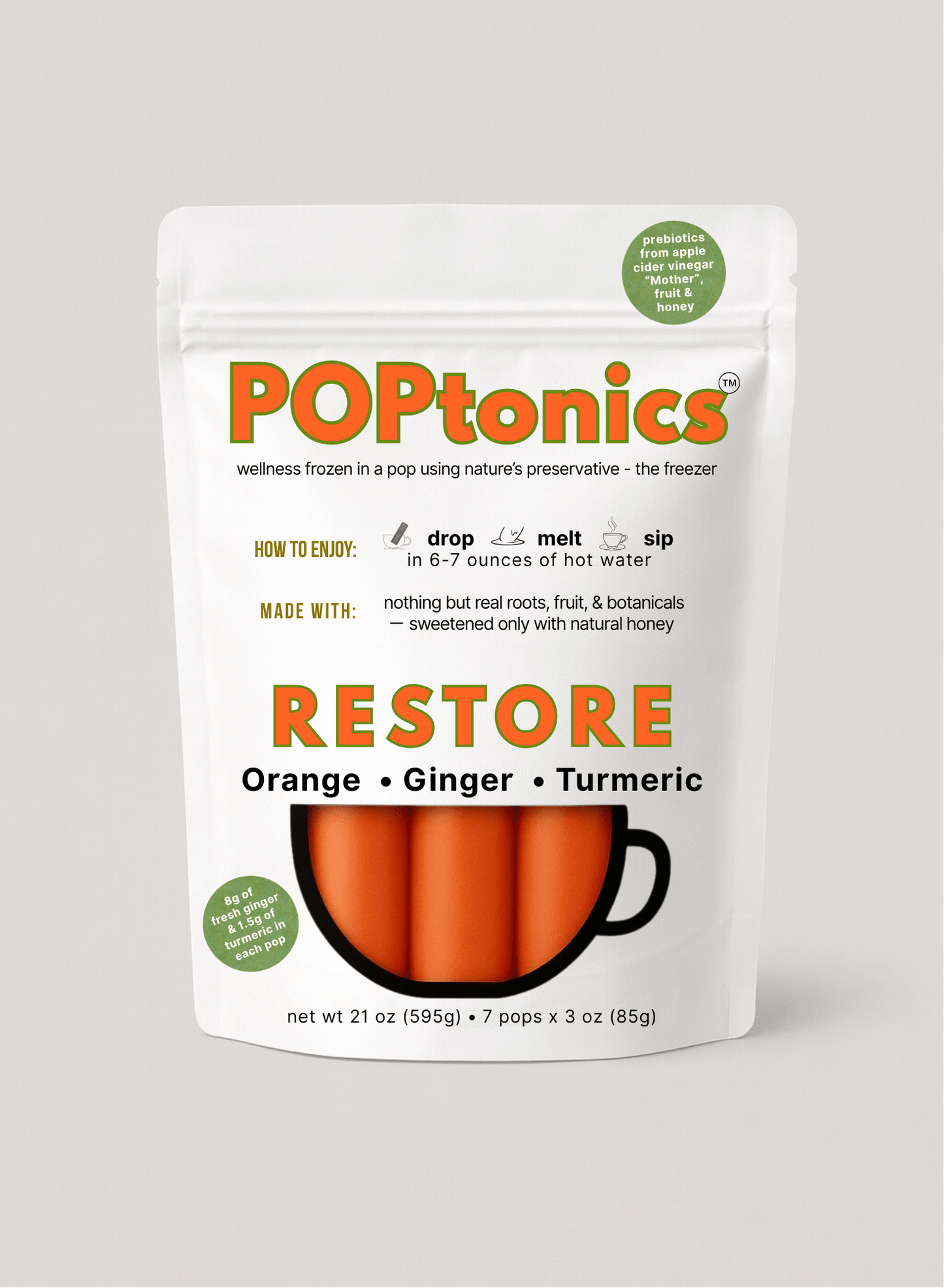 Restore POPtonics – 7 Pack (Orange • Ginger • Turmeric) - Jane Foodie